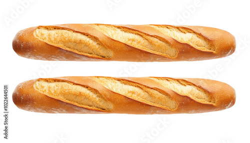 Deliciously baked baguettes resting peacefully on a pristine white background