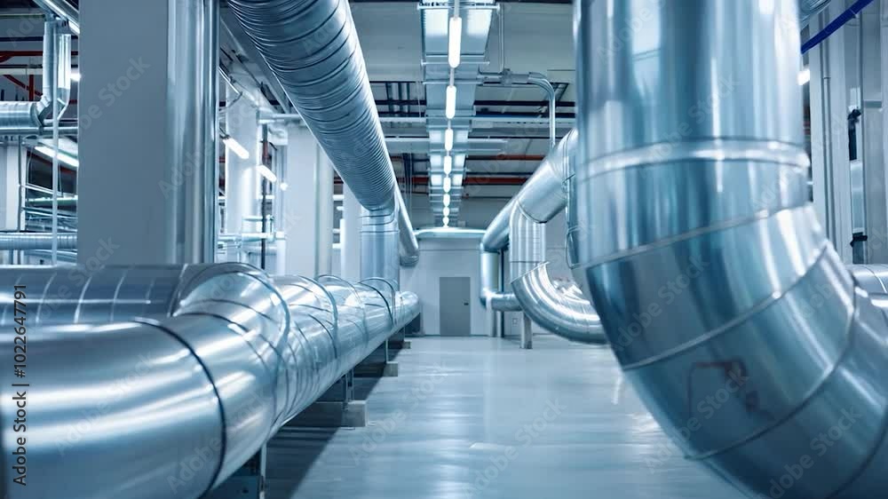 Industrial Interior with Large Metal Pipes and Modern Ventilation ...