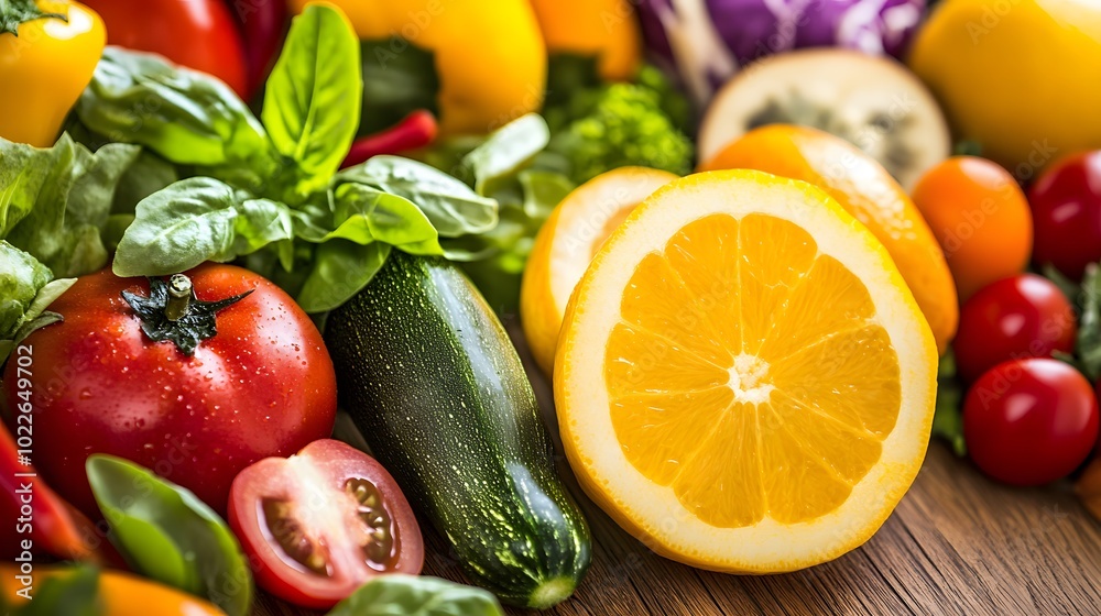 Close-up of vibrant fresh vegetables and fruits on wooden table, symbolizing healthy blood pressure foods, emphasizing natural nutrition and wellness Close-up of vibrant fresh vegetables and fruits on wooden table, symbolizing healthy blood pressure foods, emphasizing natural nutrition and wellness