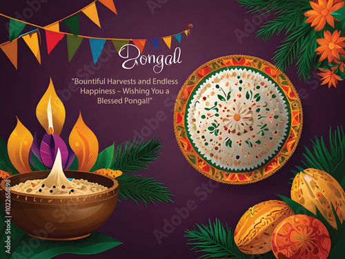 Beautiful Happy Pongal traditional south Indian festival day