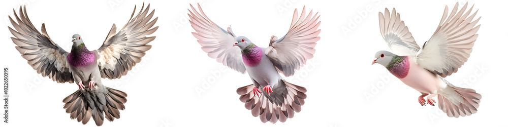Pigeon in midflight with flapping wings, isolated on transparent background Pigeon in midflight with flapping wings, isolated on transparent background