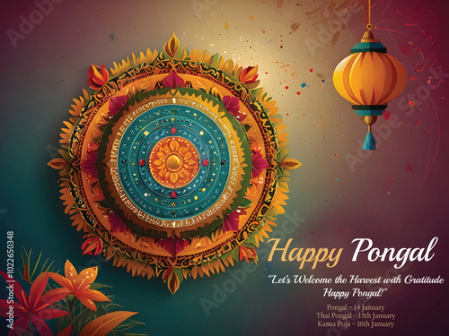 Beautiful Happy Pongal traditional south Indian festival day