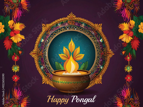 Beautiful Happy Pongal traditional south Indian festival day