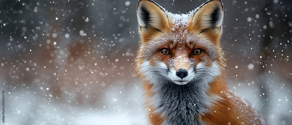 a close-up of a red fox with its vibrant fur standing out against a snowy background. close-up of a red fox in a snowy forest, wildlife