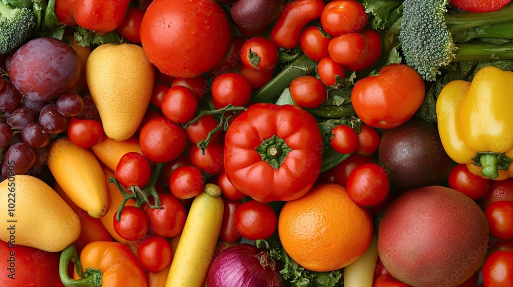 Fresh Variety of Colorful Vegetables and Fruits Displayed Fresh Variety of Colorful Vegetables and Fruits Displayed