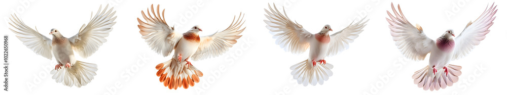 Fototapeta premium Dove in peaceful flight, isolated on transparent background