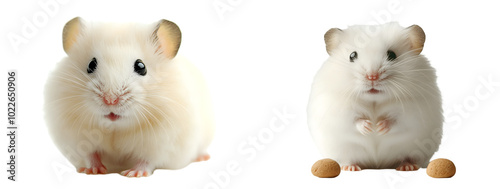 Fluffy white hamster with round cheeks, isolated on transparent background