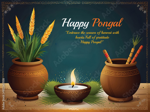 Beautiful Happy Pongal traditional south Indian festival day