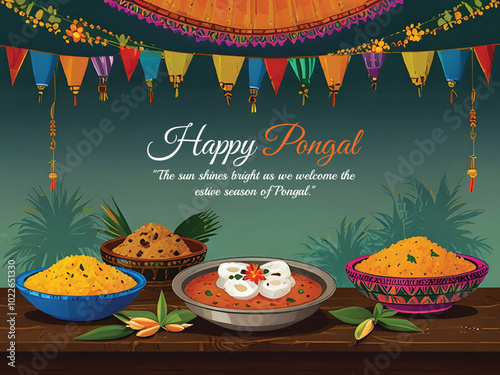Beautiful Happy Pongal traditional south Indian festival day