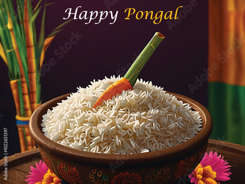 Beautiful Happy Pongal traditional south Indian festival day