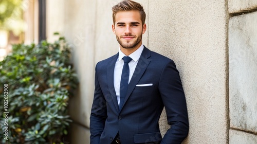 Confident Young Businessman Posing Outdoors