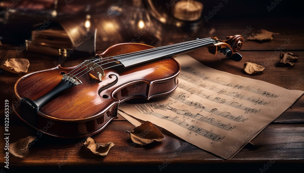 Fototapeta premium A beautifully crafted violin with a rich mahogany finish.