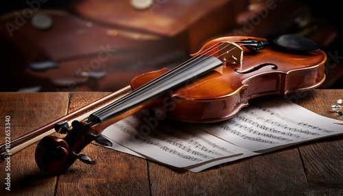 A beautifully crafted violin with a rich mahogany finish.