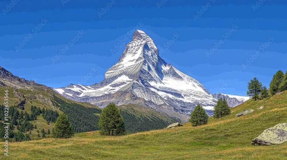 Fototapeta premium Majestic Matterhorn Mountain Under Clear Blue Sky