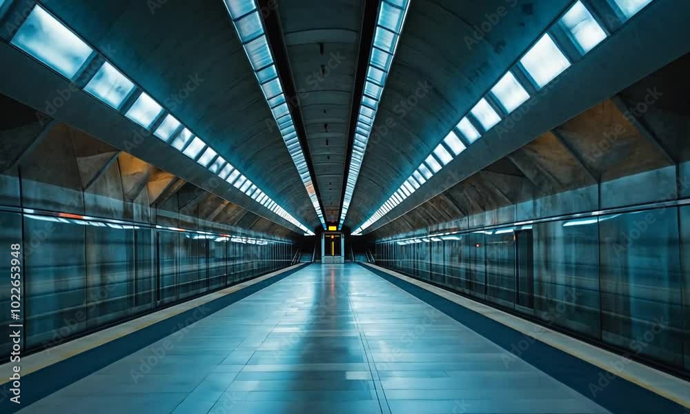 Empty Subway Station with Fluorescent Lights Empty Subway Station with Fluorescent Lights