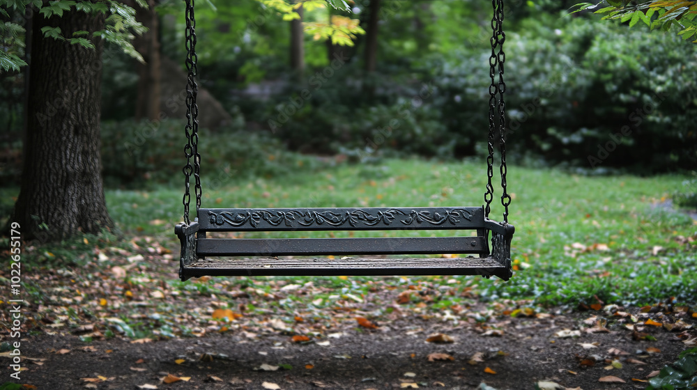 Quiet Park with Empty Swing Swaying Gently Quiet Park with Empty Swing Swaying Gently