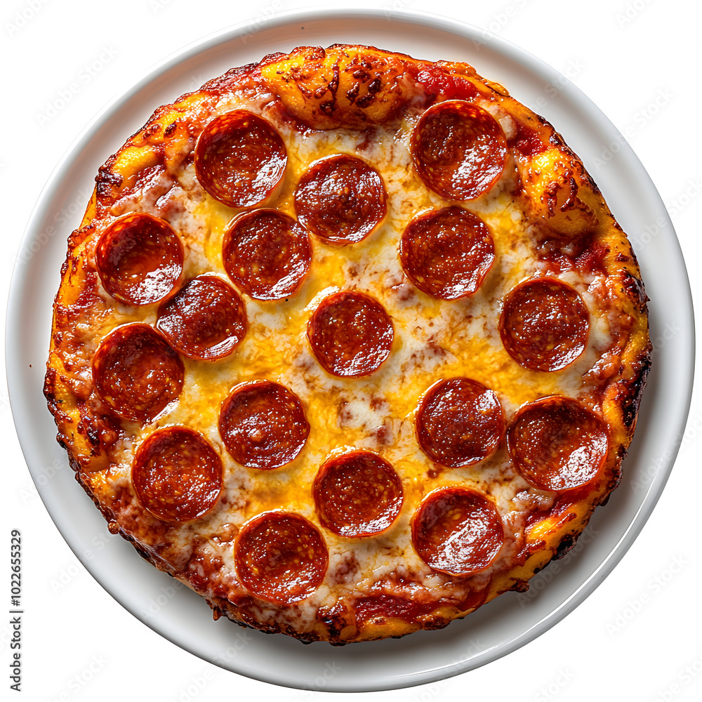 Top view Pepperoni on a plate isolated on a white background Top view Pepperoni on a plate isolated on a white background