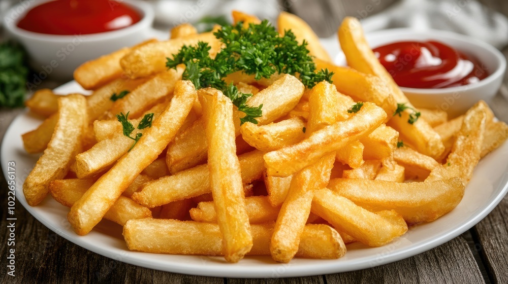Golden Crispy Fries with Fresh Parsley Garnish Golden Crispy Fries with Fresh Parsley Garnish
