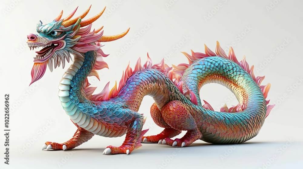 Obraz premium Colorful Chinese Dragon with Open Mouth and Claws