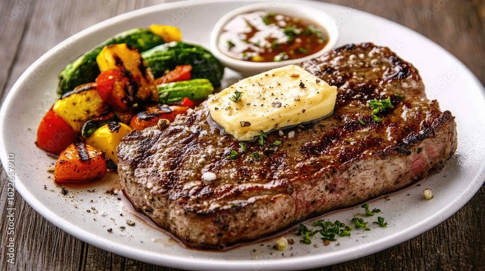 Juicy Steak with Grilled Vegetables and Sauce Juicy Steak with Grilled Vegetables and Sauce