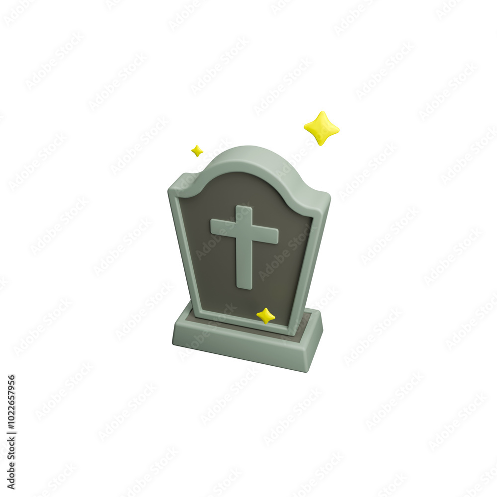 Obraz premium a 3D element render halloween tombstone with a cross