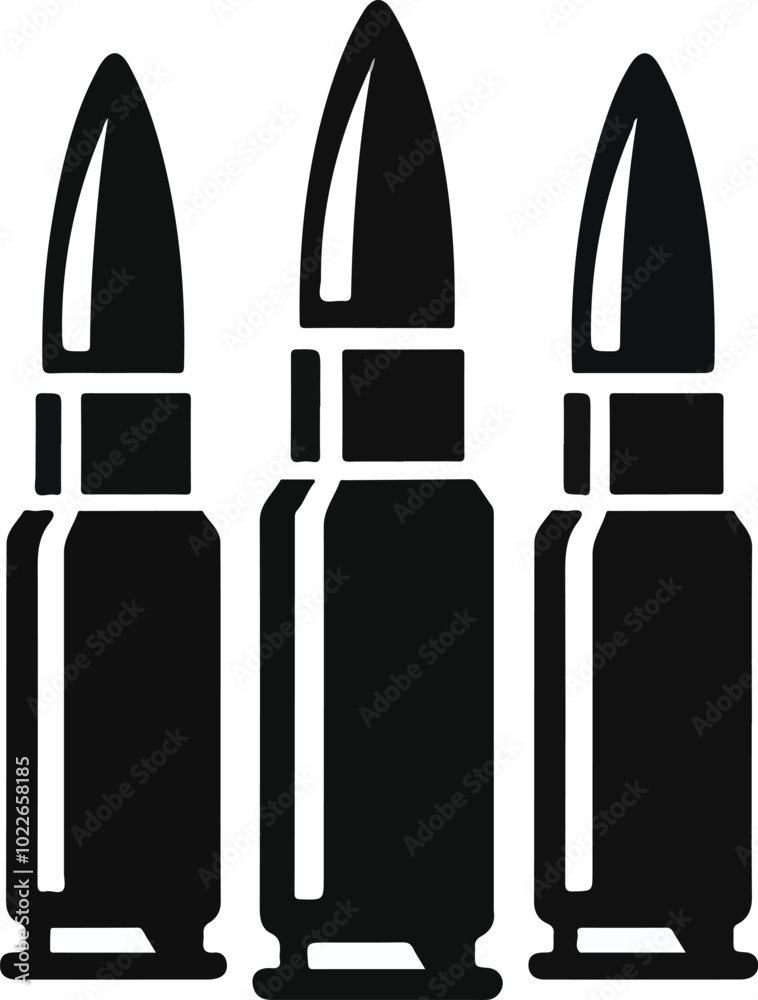 Set of Illustrations of bullets and cartridges in vintage monochrome style. Design element for logo, label, sign, emblem, poster. Vector illustration Set of Illustrations of bullets and cartridges in vintage monochrome style. Design element for logo, label, sign, emblem, poster. Vector illustration