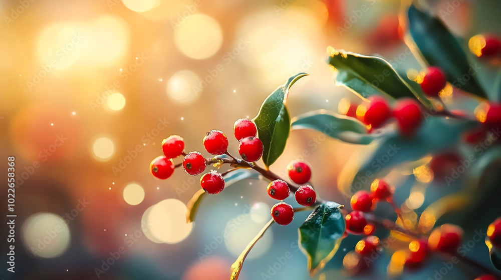 holly spring with red berries closeup in winter holly spring with red berries closeup in winter