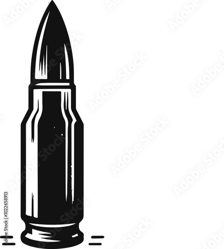 Set of Illustrations of bullets and cartridges in vintage monochrome style. Design element for logo, label, sign, emblem, poster. Vector illustration