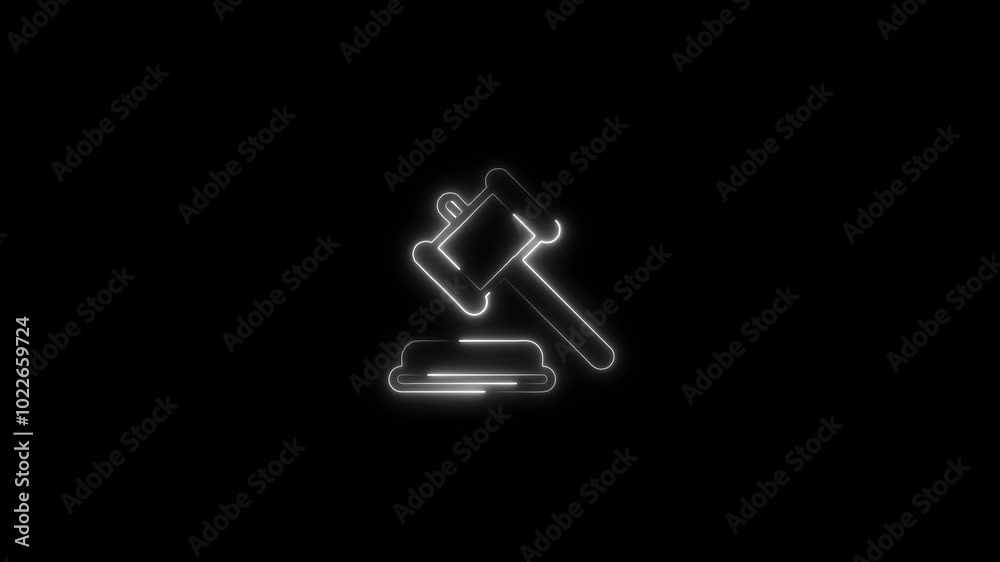 Neon line justice hammer icon animation Neon line justice hammer icon animation