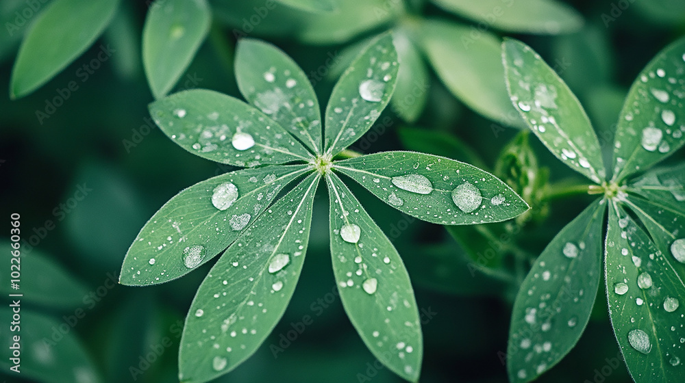 raindrops on lupine plant leaves raindrops on lupine plant leaves
