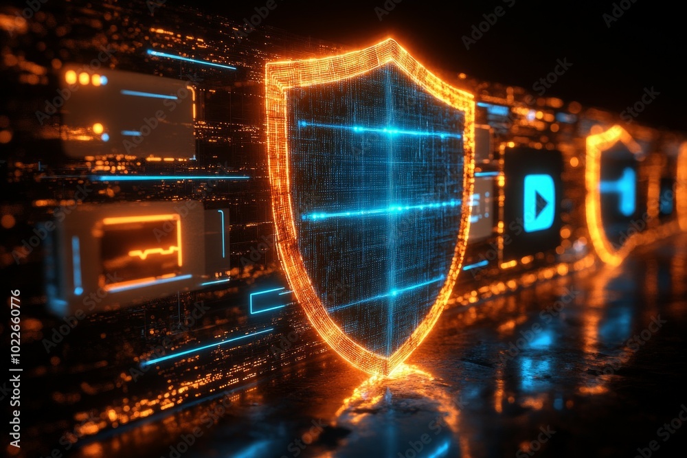 Fototapeta premium The Digital Rights Shield, Digital Rights Management DRM