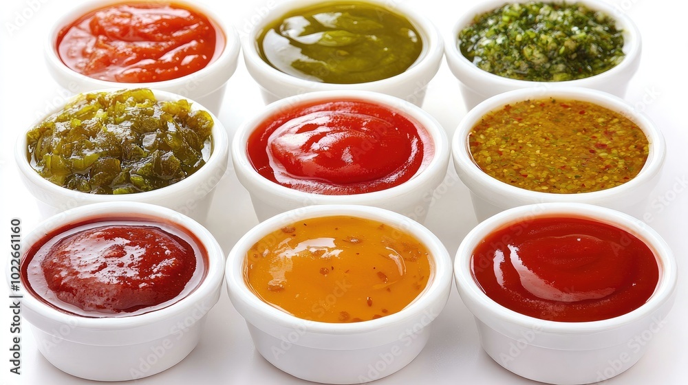 Colorful Variety of Sauces in Small Bowls Colorful Variety of Sauces in Small Bowls