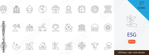 ESG thin line icon set. containing environment, governance, social, green, energy, conservation and more illustration
