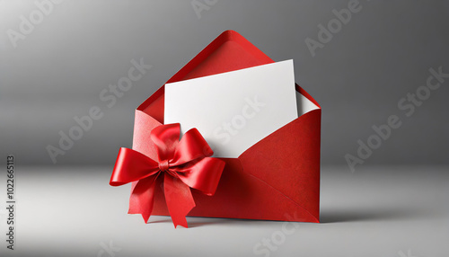 Wallpaper Mural Red envelope with a white card and bow, perfect for gifts and special occasions, captured in soft lighting on a gray background Torontodigital.ca