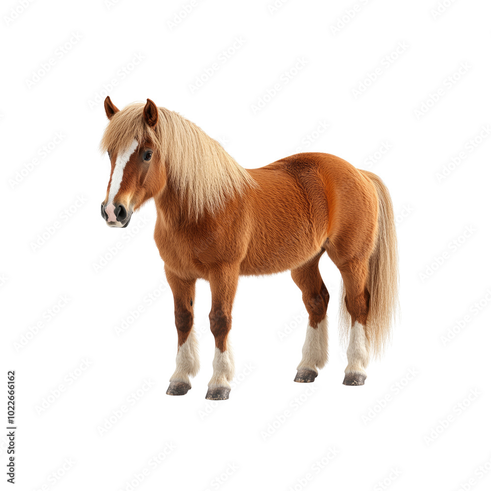 Obraz premium Brown Icelandic Horse with Blonde Mane and Tail, Standing on White Background