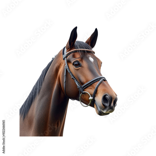 Portrait of a Bay Horse with Bridle