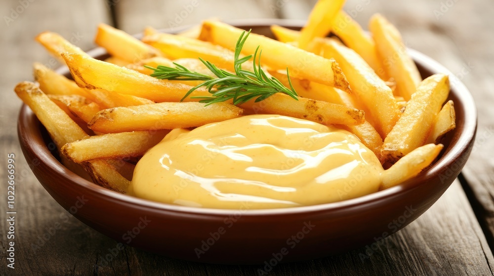 Crispy Fries with Creamy Dipping Sauce in Bowl Crispy Fries with Creamy Dipping Sauce in Bowl