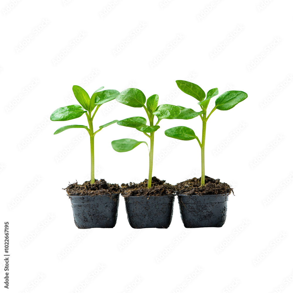Three Green Seedlings in Pots Three Green Seedlings in Pots