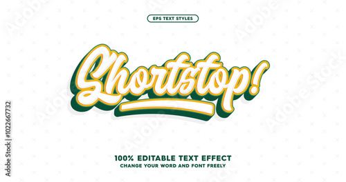 Shortstop: Stylish text effects with white, yellow, and green accents. Bold outline and solid shadow give it a vibrant look. Clean, fresh design on a white background. Perfect for sports branding.