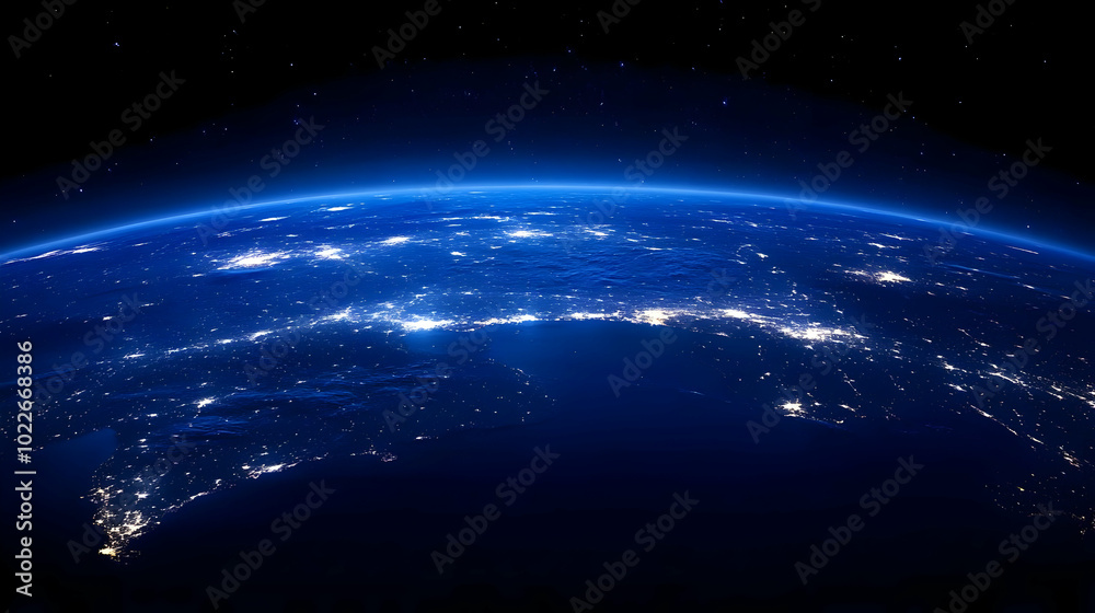 Fototapeta premium A Realistic 3D Render of Earth at Night with City Lights and Stars