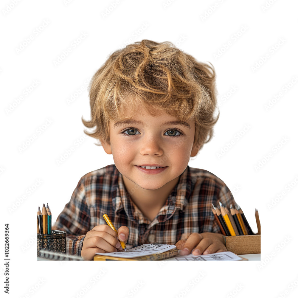 Little Boy Drawing with Colored Pencils Little Boy Drawing with Colored Pencils