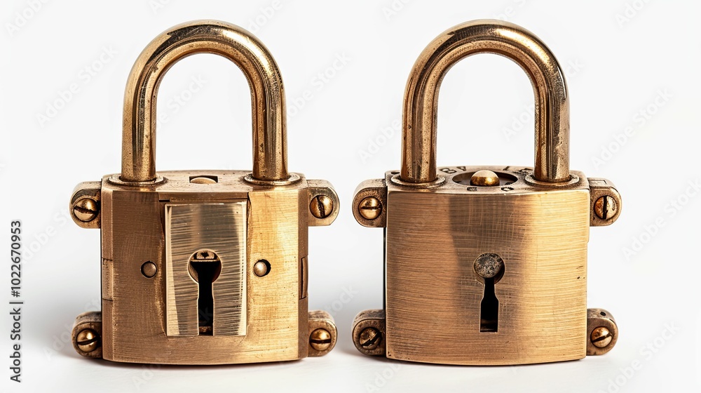 Two Antique Brass Padlocks with Keyholes Two Antique Brass Padlocks with Keyholes