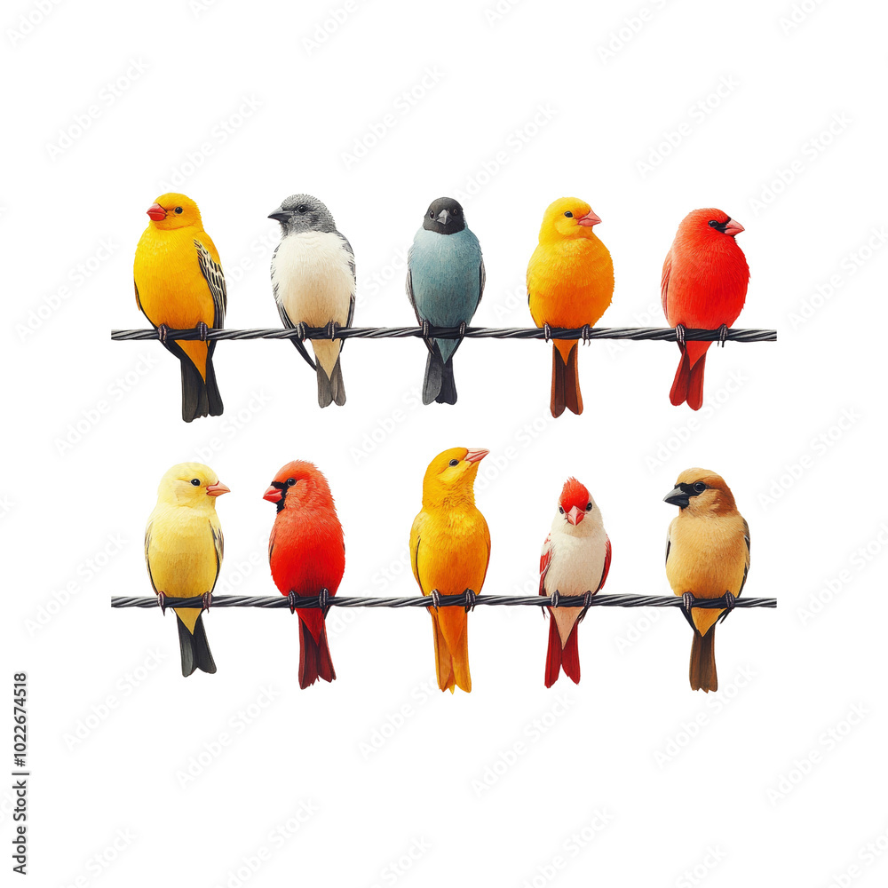 Colorful Birds Perched on a Wire Colorful Birds Perched on a Wire