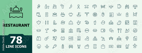 Restaurant icons set. Vector illustration in modern minimal line style icons. food and drinks, menu, beverage, food, kitchen and more.