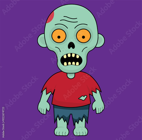 Zombie illustration, with torn clothes, and in shades of green, yellow eyes, for designer backgrounds