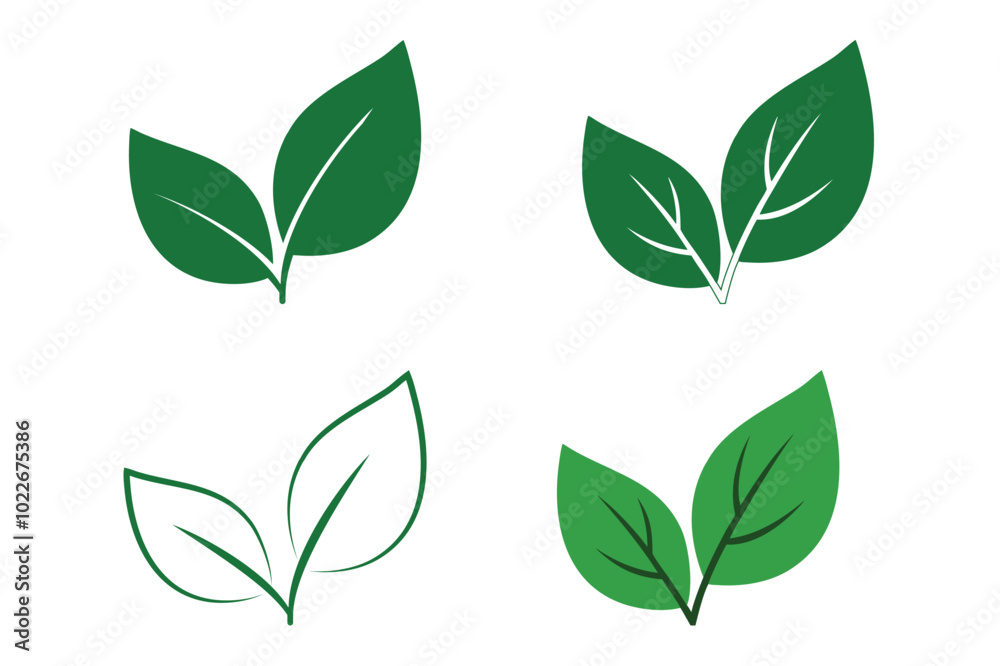 Green leaves collection. Green leaf icons.