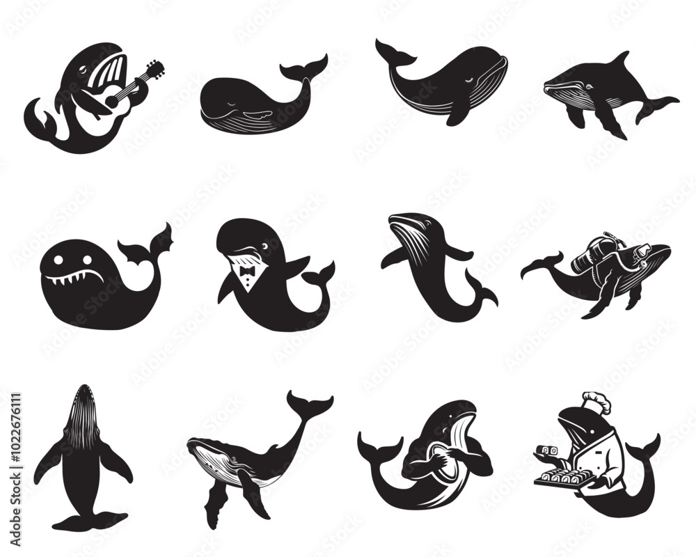 Fototapeta premium Collection of Whale Vector illustration - Whale Animal Silhouette Design