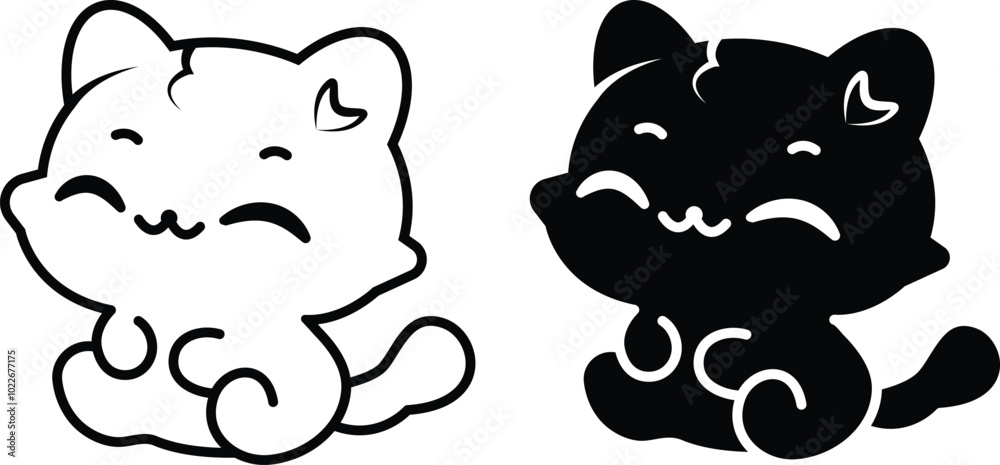 Cute a Cat Black and White silhouette. Vector illustration file Cute a Cat Black and White silhouette. Vector illustration file