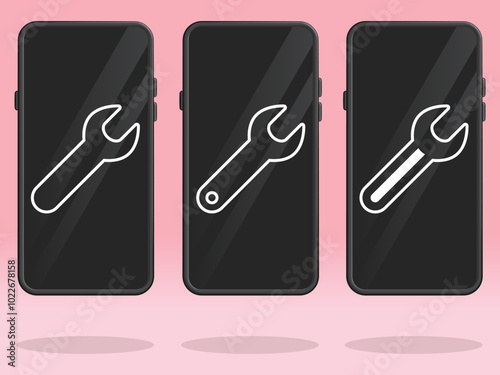 Smartphone Wrench Repairman Spanner Outline on Screen