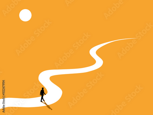 Businessman walks along the long winding path